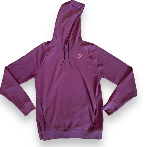 Gymshark Womens Graphics Fraction Hoodie Sweatshirt Front Pocket Maroon Size L - Picture 1 of 13